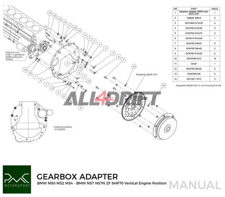 Adaptador PMC para motor BMW M50 S50 M52 M54 y cajas de cambios BMW N57N N57 Diesel ZF 8HP70 / M57N / M57N2 GS6-53DZ E90 330D E60 530D (VERTICAL)