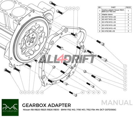 Adaptador PMC para motor Nissan RB RB20 RB25 RBB6 RB30 y cajas de cambios BMW F87 M2 / F80 M3 F82 / F83 M4 DCT GS7D36SG R6 / N54 GS6-53BZ / N52 N53 GS6-37BZ