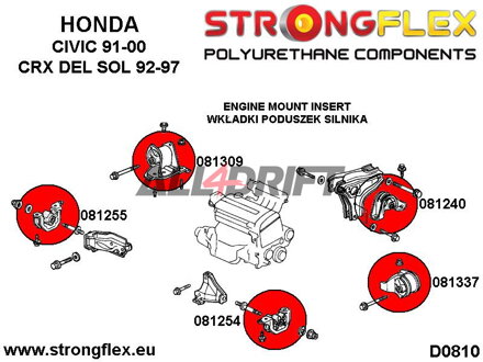 081254B Insertos del Soporte Inferior Izquierdo del Motor - Acura III (93-01) DB6/7/8/9 / DC1/4