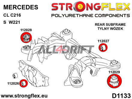 116269B Kit completo de silentblocks de poliuretano para suspensión - Mercedes C216 RWD