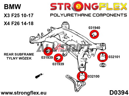 036104B Kit de casquillos del subchasis trasero BMW X3 / X4