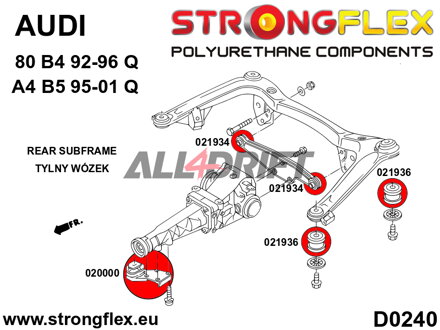 026215B Kit de silentblocks del subchasis trasero Audi 80 / A4