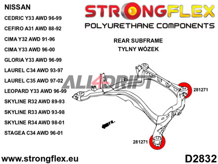 286205A Kit de Silentblocks del Subchasis Trasero AWD SPORT - Nissan R32 (89-94) AWD