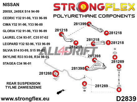 286115B Kit de casquillos del eje trasero - Nissan VI (94-99) S14