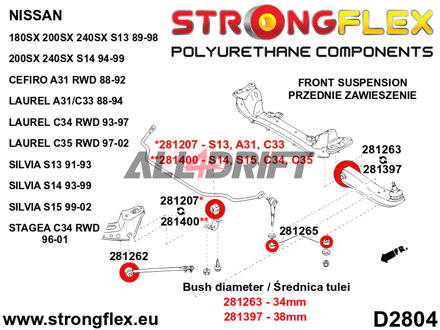 286082A Kit de Silentblocks del Eje Delantero SPORT - Nissan V (88-98) S13