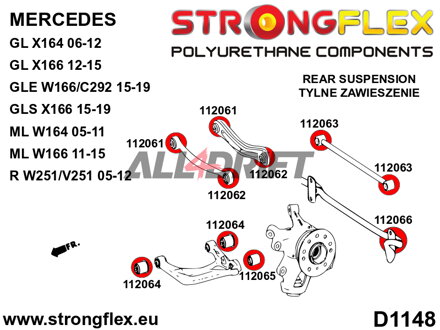 116295B Kit completo de silentblocks de poliuretano para la suspensión - Mercedes X164 (06-12)
