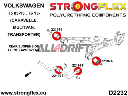 226235B Kit de Silentblocks para Suspensión Trasera - Volkswagen T5 (03-15) Caravelle, Multivan, Transporter