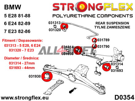 031693A Silentblock de poliuretano SPORT del brazo de arrastre trasero BMW