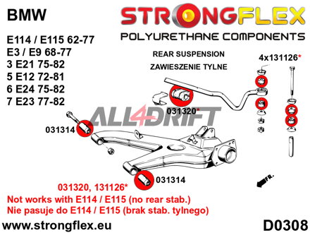 036126A Kit de silentblocks del eje trasero SPORT BMW E3 / E9 / E12 / E24