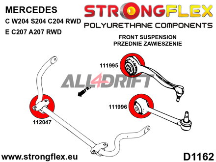 116258B Kit Completo de Silentblocks de Poliuretano para Suspensión - Mercedes W204 RWD