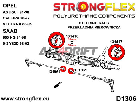 131416A Silentblocks de montaje de la cremallera de dirección - Lado derecho SPORT Opel / Saab