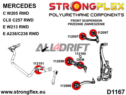 116302B Kit de casquillos de suspensión delantera - Mercedes W205 RWD