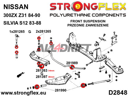 281397A Casquillo interior del brazo de suspensión delantero 38mm SPORT - Nissan II (90-96) Z32