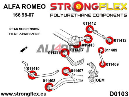 011413A: Casquillo del subchasis trasero SPORT - Alfa Romeo 166 (99-07) type 936