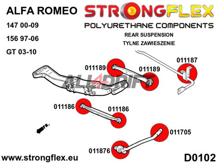 016076A: Kit de Silentblocks del Eje Trasero SPORT - Alfa Romeo 147 (00-10) tipo 937