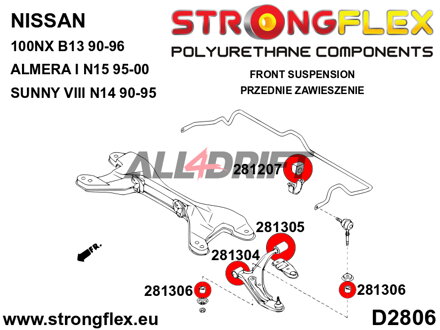 281207B Casquillo de la barra estabilizadora delantera - Nissan 100NX (90-96) B13