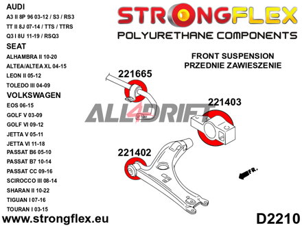 226241A Kit Completo de Silentblocks de Poliuretano para Suspensión SPORT - Volkswagen B6 FWD