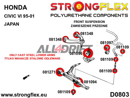 081348B: Casquillo del brazo de suspensión delantero superior - Honda VI (95-00) JAPAN EJ / EK / EM1
