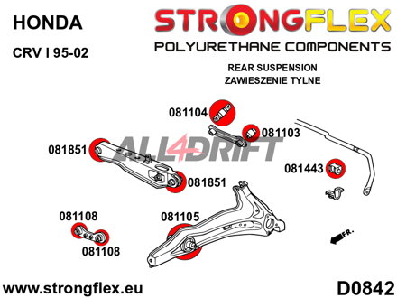 086242A: Kit de Silentblocks del Eje Trasero SPORT - Honda I (95-02) RD1 / RD2 / RD3