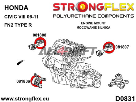 081806B: Inserto del Soporte Delantero del Motor - Honda VIII (06-12) Hatchback FN2 Type R