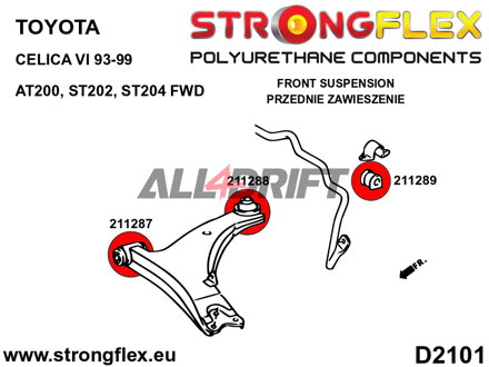 216120A: Kit de Silentblocks de poliuretano del eje delantero SPORT - Toyota AT200 ST202 ST204 FWD