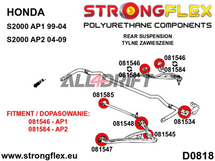 086151A: Kit de Silentblocks del eje trasero AP1 SPORT - Honda AP1 (99-04)