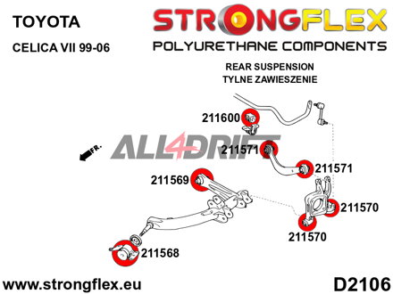 211568A: Casquillo delantero SPORT del brazo arrastrado trasero - Toyota VII (99-06) T230