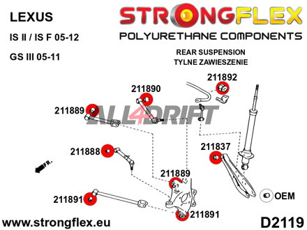 216235A Kit Completo de Silentblocks de Poliuretano para Suspensión SPORT - Lexus III (05-11) S190