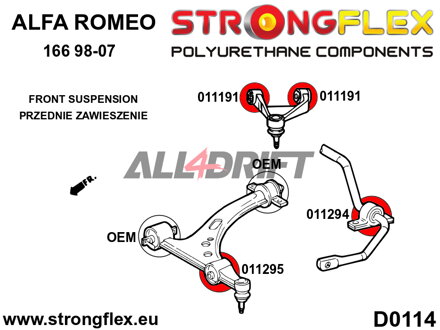 016080A: Kit de silentblocks excéntricos del brazo de suspensión delantero superior SPORT - Alfa Romeo 147 (00-10) tipo 937