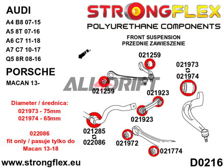 026249B Kit completo de silentblocks de poliuretano para ejes Audi A4 / A5