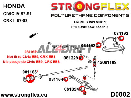 081192A Casquillo del Brazo de Suspensión Delantero Superior SPORT Honda Civic / CRX