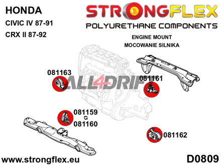 081162A Insertos de Soporte de Motor Lado Izquierdo SPORT Honda Civic / CRX / Concerto