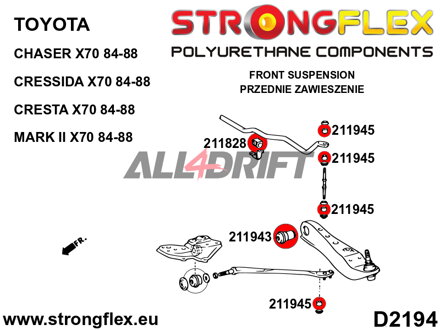 211943A: Casquillo del brazo inferior delantero SPORT - Toyota RWD (83-87) AE85 / AE86