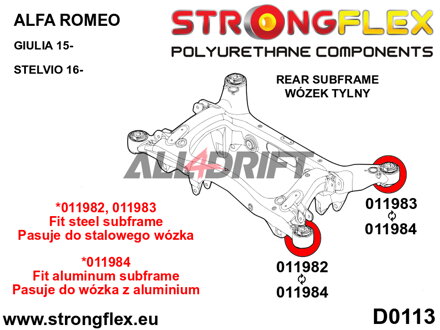 016256B: Kit de silentblocks del subchasis trasero - Alfa Romeo Stelvio (16-)