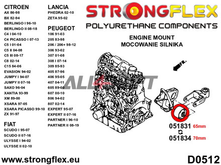 051831B Soporte inferior de motor 65mm Citroën / Peugeot