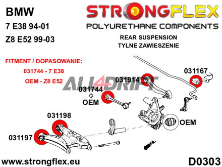 036088B Kit de casquillos del eje trasero BMW E38