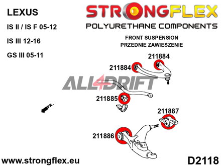 216247A Kit de casquillos de suspensión delantera SPORT - Lexus III (05-11) S190