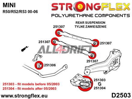256206B Kit Completo de Silentblocks de Suspensión desde 05/2003 - Mini Mini R50/R52/R53 (00-06)