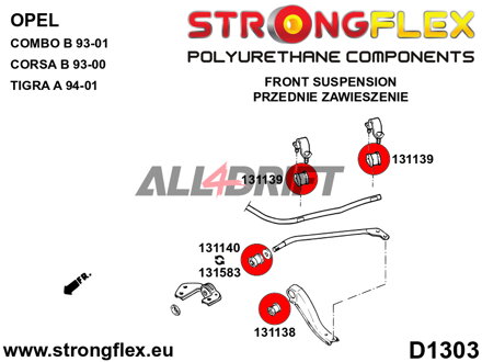 136052A Kit de casquillos del eje delantero SPORT Opel Corsa / Tigra