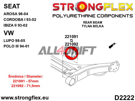 221092A Silentblock del subchasis trasero 71,5mm SPORT - Seat I (93-02) 6K